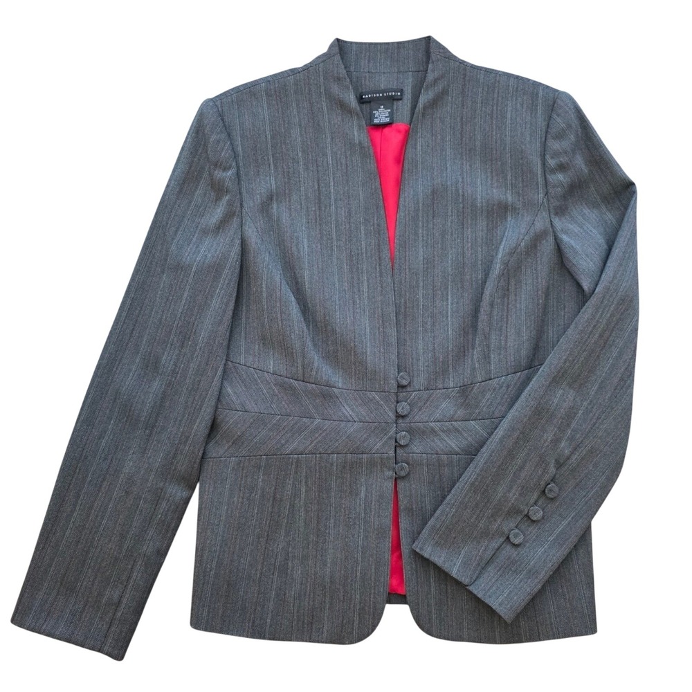 NWT Madison Studio Grey Pinstripe Blazer Women Office Professional Size 10 3